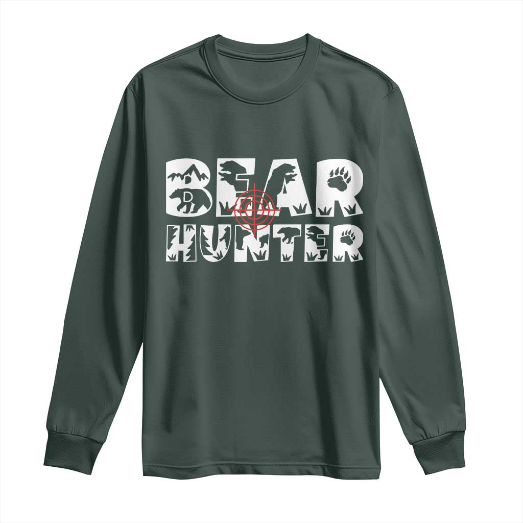 Bear Hunter Long Sleeve Shirt Outdoor Adventure Gift TS12 Dark Forest Green Print Your Wear
