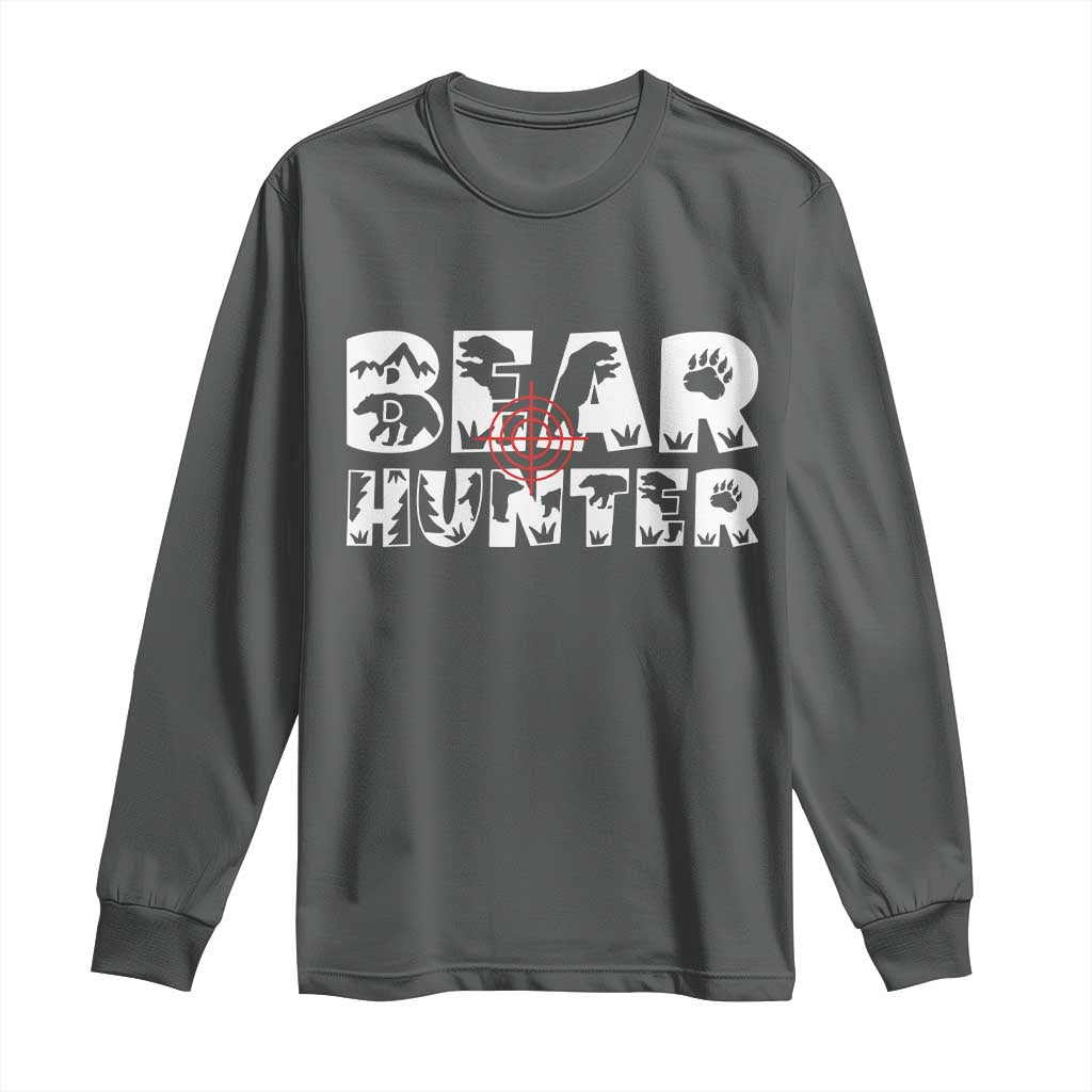 Bear Hunter Long Sleeve Shirt Outdoor Adventure Gift TS12 Dark Heather Print Your Wear