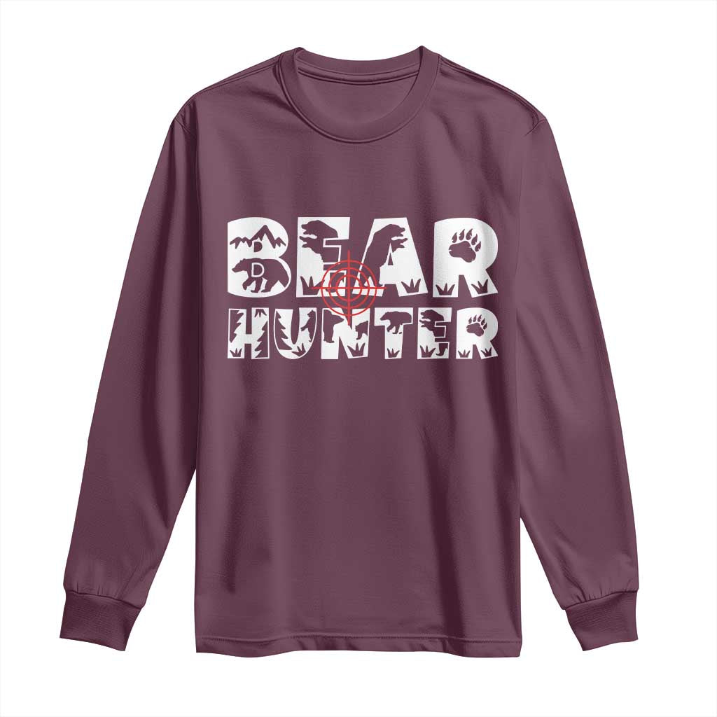 Bear Hunter Long Sleeve Shirt Outdoor Adventure Gift TS12 Maroon Print Your Wear
