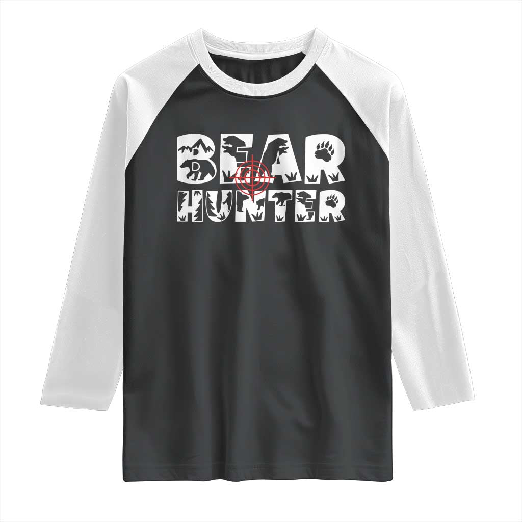 Bear Hunter Raglan Shirt Outdoor Adventure Gift TS12 Black White Print Your Wear