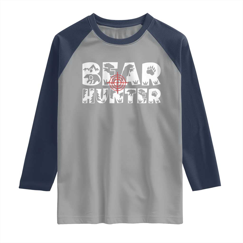 Bear Hunter Raglan Shirt Outdoor Adventure Gift TS12 Sport Gray Navy Print Your Wear