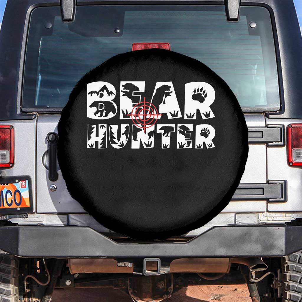 Bear Hunter Spare Tire Cover Outdoor Adventure Gift TS12 No hole Black Print Your Wear