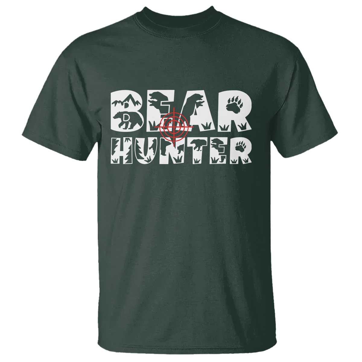 Bear Hunter T Shirt Outdoor Adventure Gift TS12 Dark Forest Green Print Your Wear