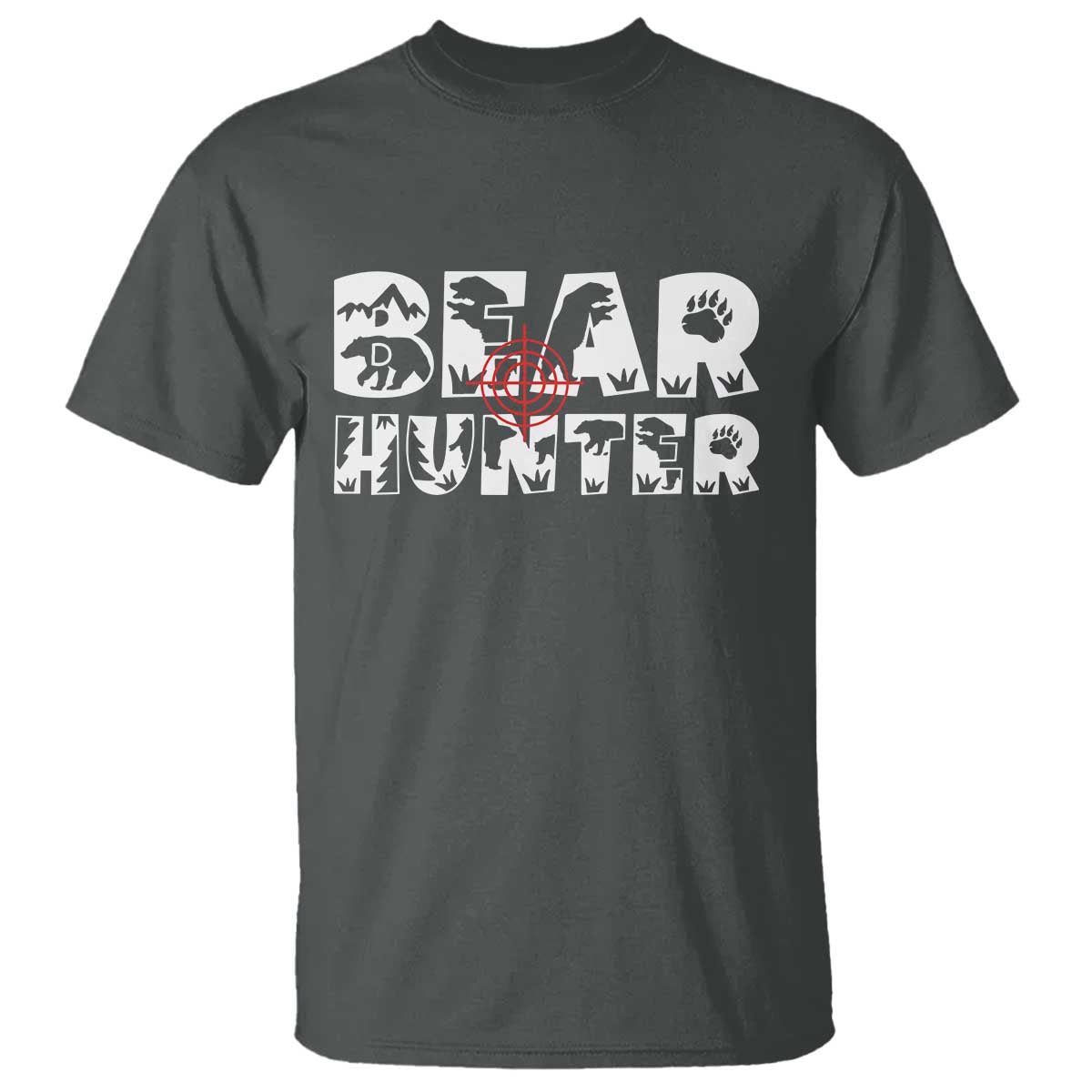 Bear Hunter T Shirt Outdoor Adventure Gift TS12 Dark Heather Print Your Wear