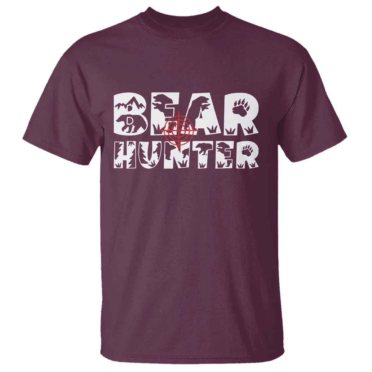 Bear Hunter T Shirt Outdoor Adventure Gift TS12 Maroon Print Your Wear