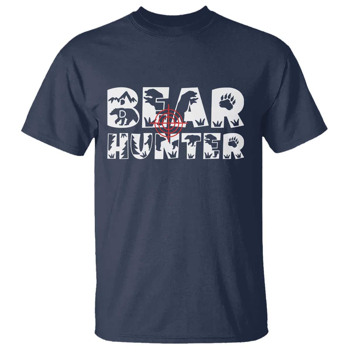 Bear Hunter T Shirt Outdoor Adventure Gift TS12 Navy Print Your Wear