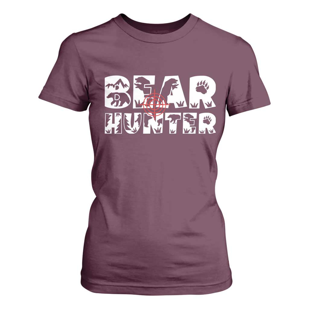 Bear Hunter T Shirt For Women Outdoor Adventure Gift TS12 Maroon Print Your Wear