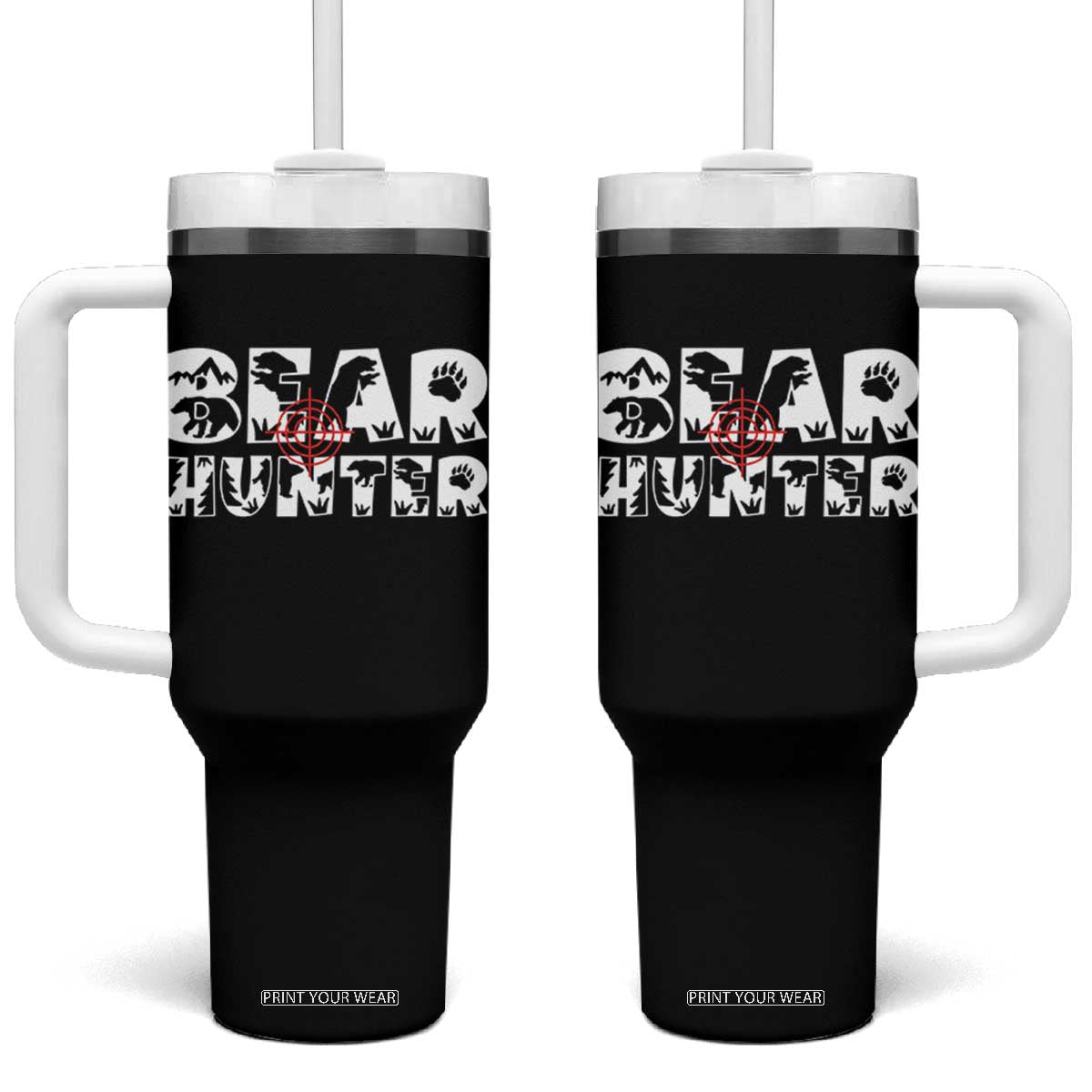 Bear Hunter Tumbler With Handle Outdoor Adventure Gift TS12 One Size: 40 oz Black Print Your Wear
