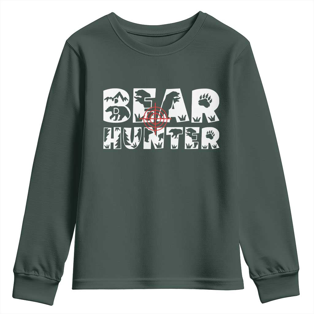 Bear Hunter Youth Sweatshirt Outdoor Adventure Gift TS12 Dark Forest Green Print Your Wear
