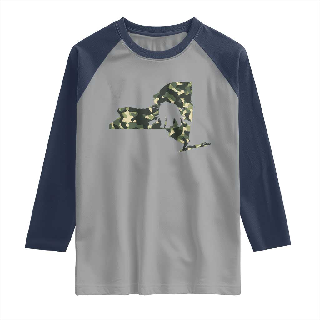 New York Bear Hunter Raglan Shirt Camo Map Hunting Season Gift TS12 Sport Gray Navy Print Your Wear