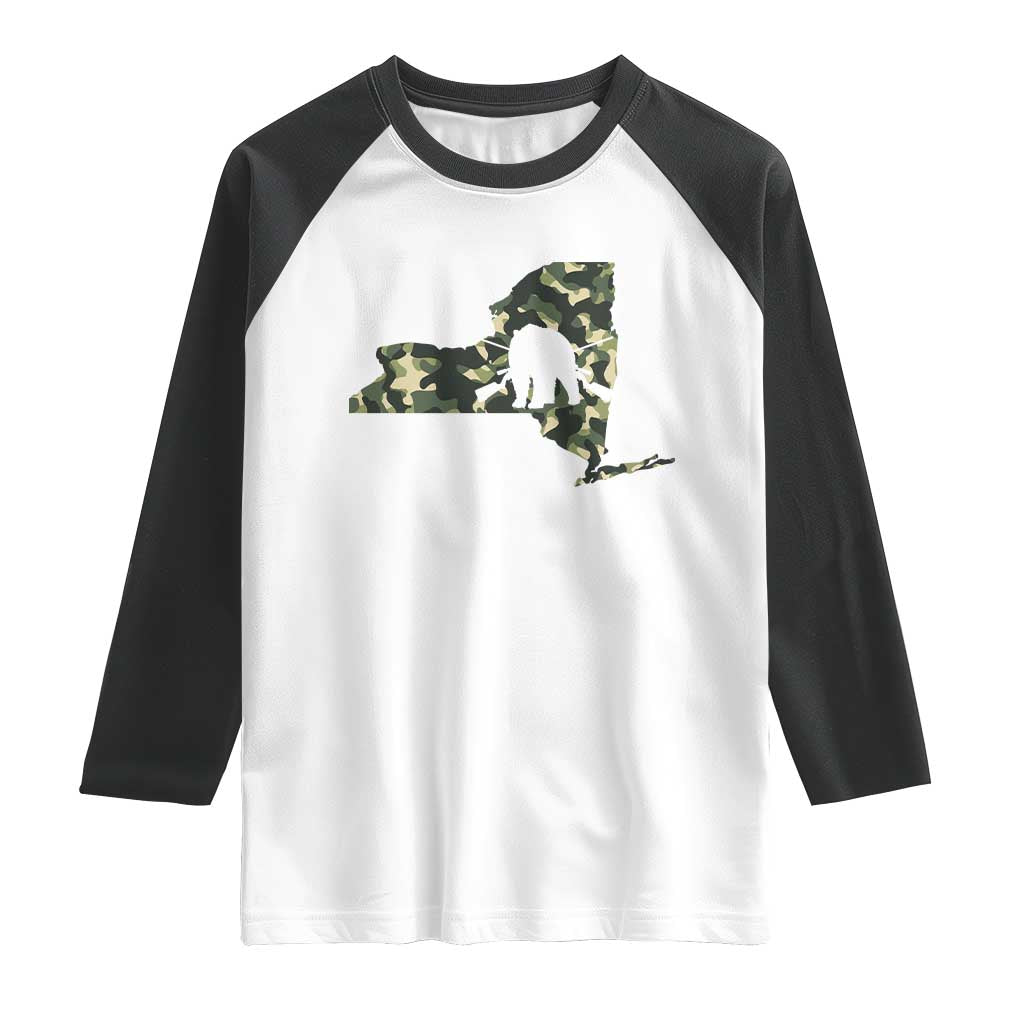 New York Bear Hunter Raglan Shirt Camo Map Hunting Season Gift TS12 White Black Print Your Wear