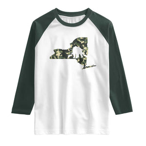 New York Bear Hunter Raglan Shirt Camo Map Hunting Season Gift TS12 White Dark Forest Green Print Your Wear