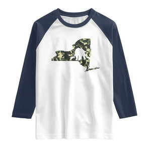 New York Bear Hunter Raglan Shirt Camo Map Hunting Season Gift TS12 White Navy Print Your Wear