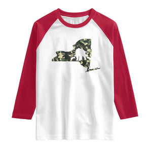 New York Bear Hunter Raglan Shirt Camo Map Hunting Season Gift TS12 White Red Print Your Wear