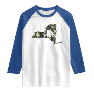 New York Bear Hunter Raglan Shirt Camo Map Hunting Season Gift TS12 White Royal Print Your Wear
