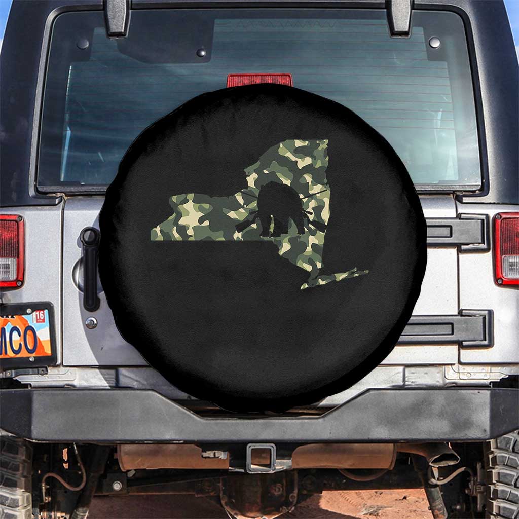 New York Bear Hunter Spare Tire Cover Camo Map Hunting Season Gift TS12 No hole Black Print Your Wear