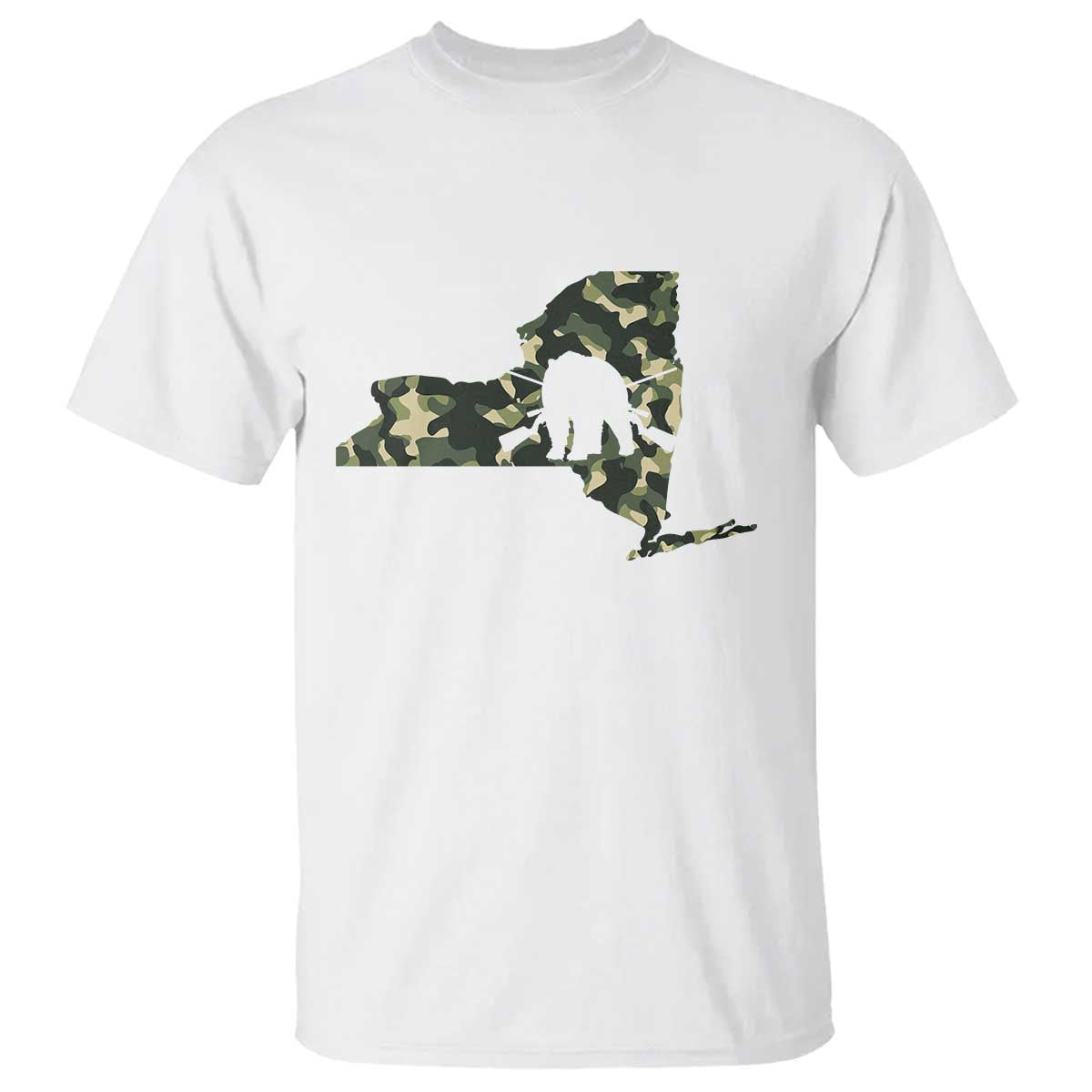 New York Bear Hunter T Shirt Camo Map Hunting Season Gift TS12 White Print Your Wear