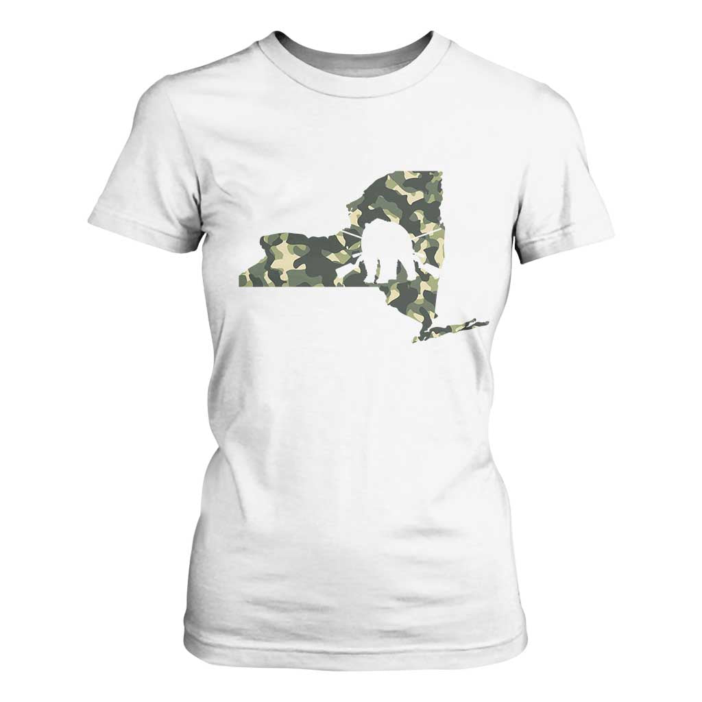 New York Bear Hunter T Shirt For Women Camo Map Hunting Season Gift TS12 White Print Your Wear