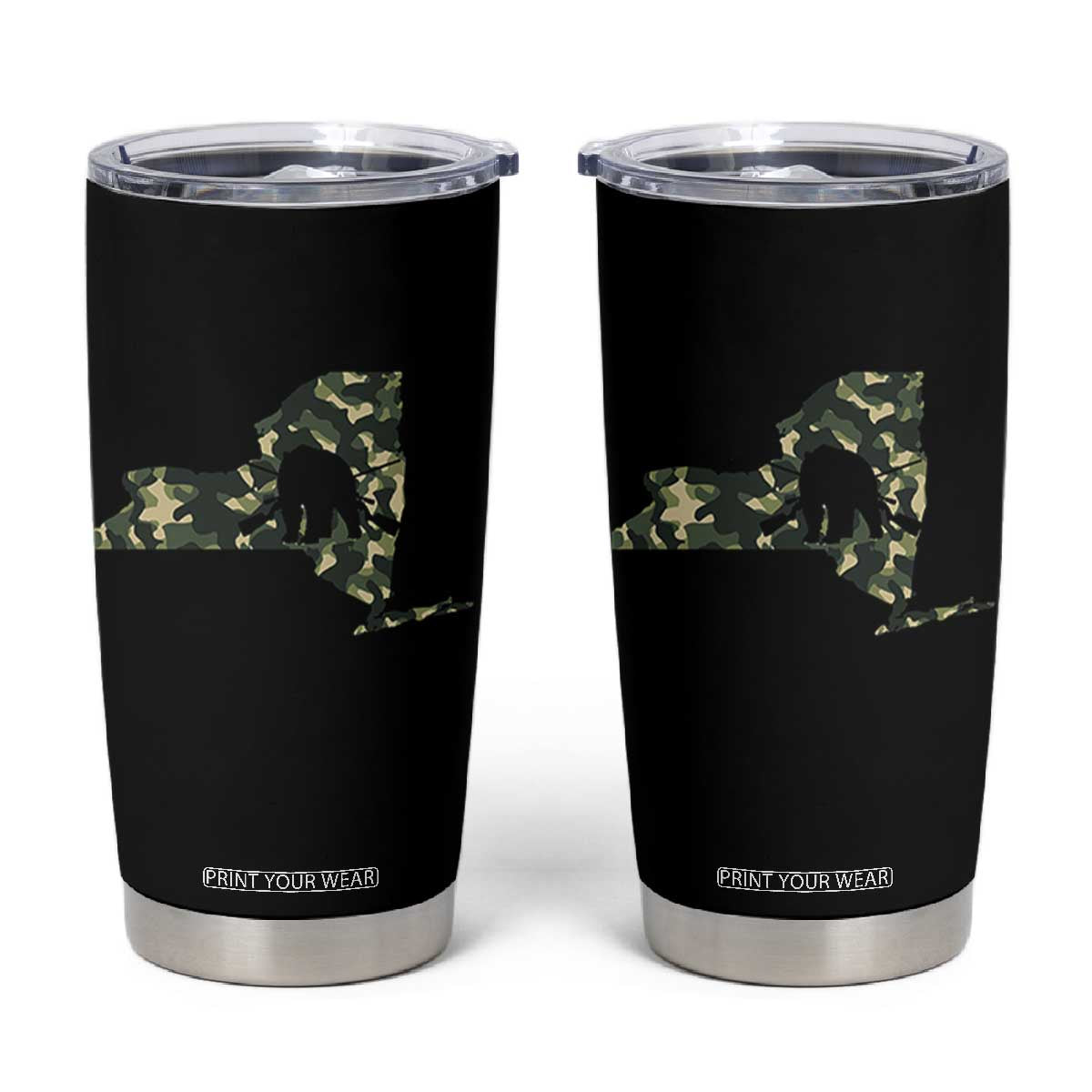 New York Bear Hunter Tumbler Cup Camo Map Hunting Season Gift - Print Your Wear
