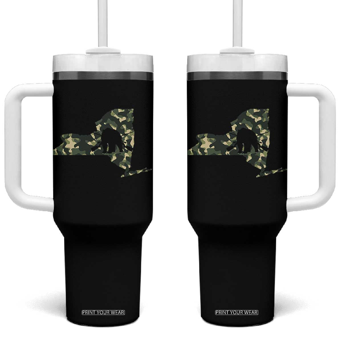 New York Bear Hunter Tumbler With Handle Camo Map Hunting Season Gift TS12 One Size: 40 oz Black Print Your Wear