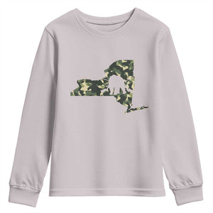 New York Bear Hunter Youth Sweatshirt Camo Map Hunting Season Gift TS12 Ice Gray Print Your Wear