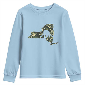 New York Bear Hunter Youth Sweatshirt Camo Map Hunting Season Gift TS12 Light Blue Print Your Wear