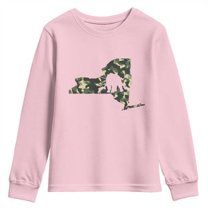 New York Bear Hunter Youth Sweatshirt Camo Map Hunting Season Gift TS12 Light Pink Print Your Wear