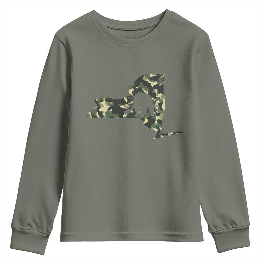 New York Bear Hunter Youth Sweatshirt Camo Map Hunting Season Gift TS12 Military Green Print Your Wear