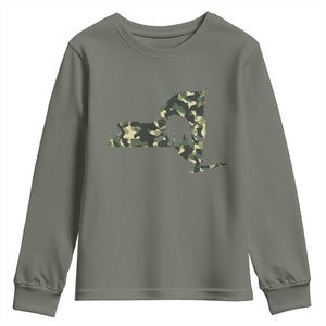 New York Bear Hunter Youth Sweatshirt Camo Map Hunting Season Gift TS12 Military Green Print Your Wear