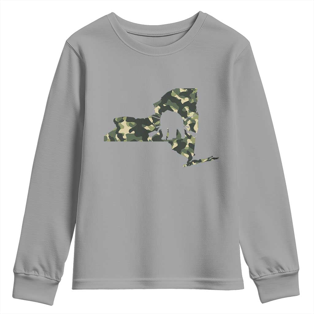 New York Bear Hunter Youth Sweatshirt Camo Map Hunting Season Gift TS12 Sport Gray Print Your Wear