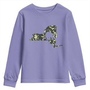 New York Bear Hunter Youth Sweatshirt Camo Map Hunting Season Gift TS12 Violet Print Your Wear