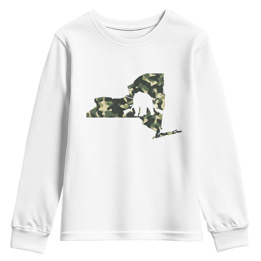 New York Bear Hunter Youth Sweatshirt Camo Map Hunting Season Gift TS12 White Print Your Wear