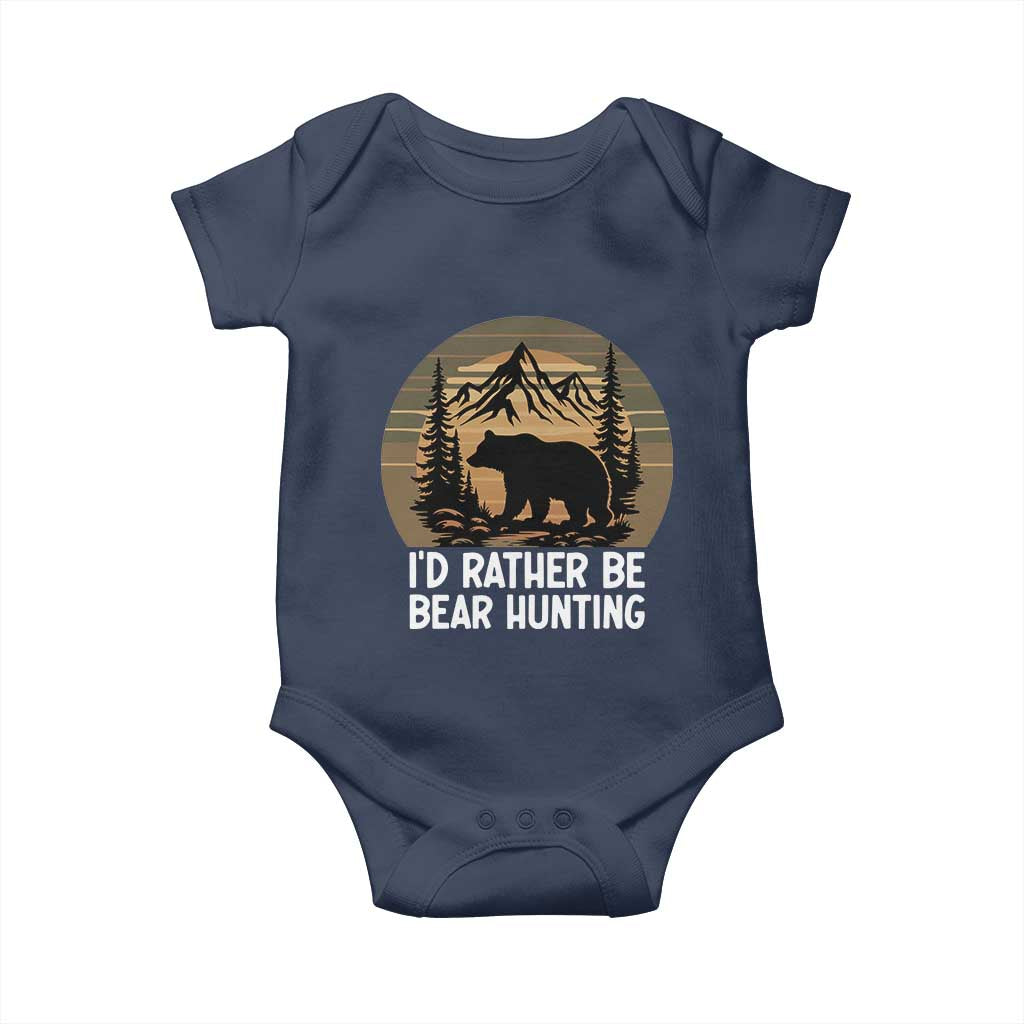 Id Rather Be Bear Hunting Baby Onesie Retro Sunset Hunter Gift TS12 Navy Print Your Wear