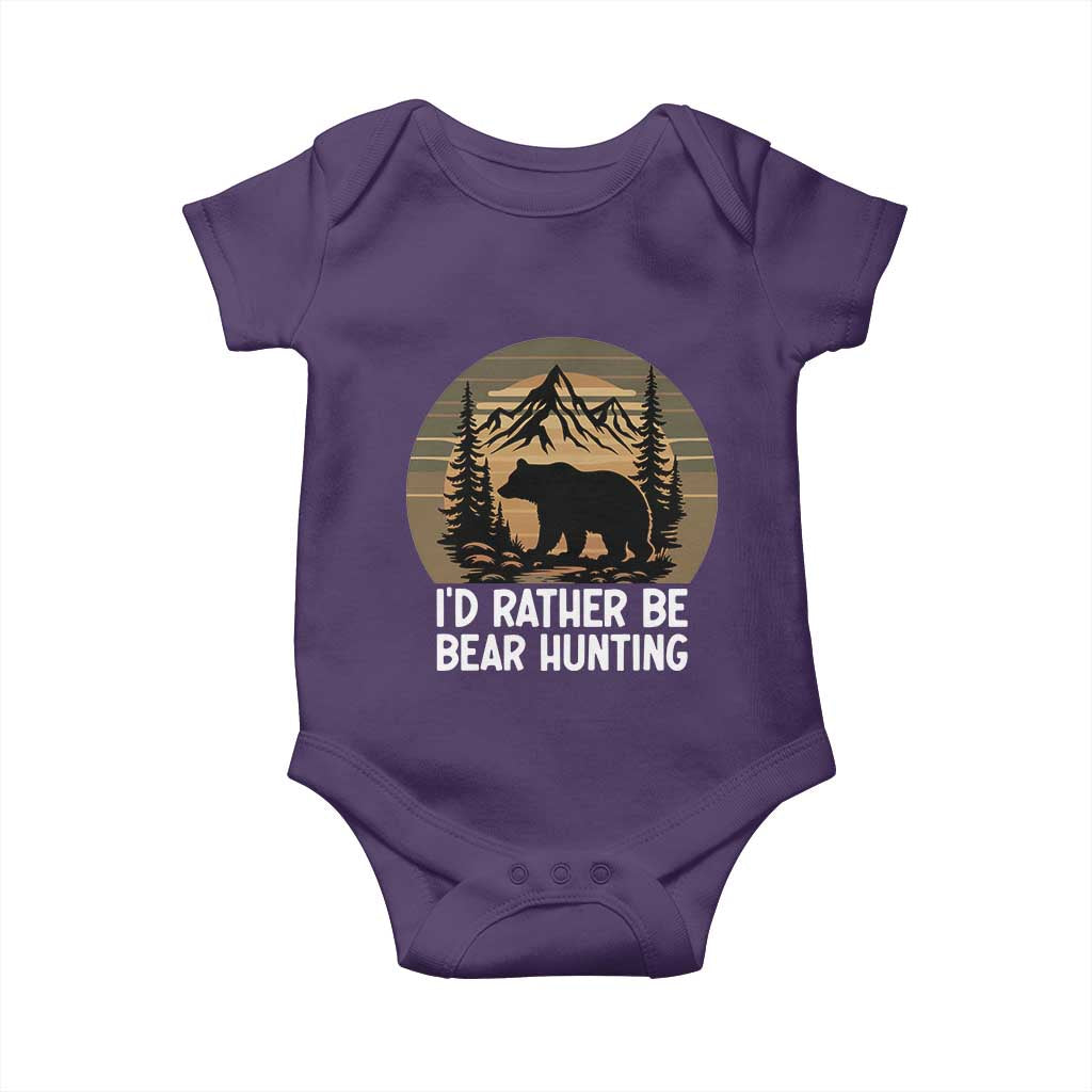 Id Rather Be Bear Hunting Baby Onesie Retro Sunset Hunter Gift TS12 Purple Print Your Wear