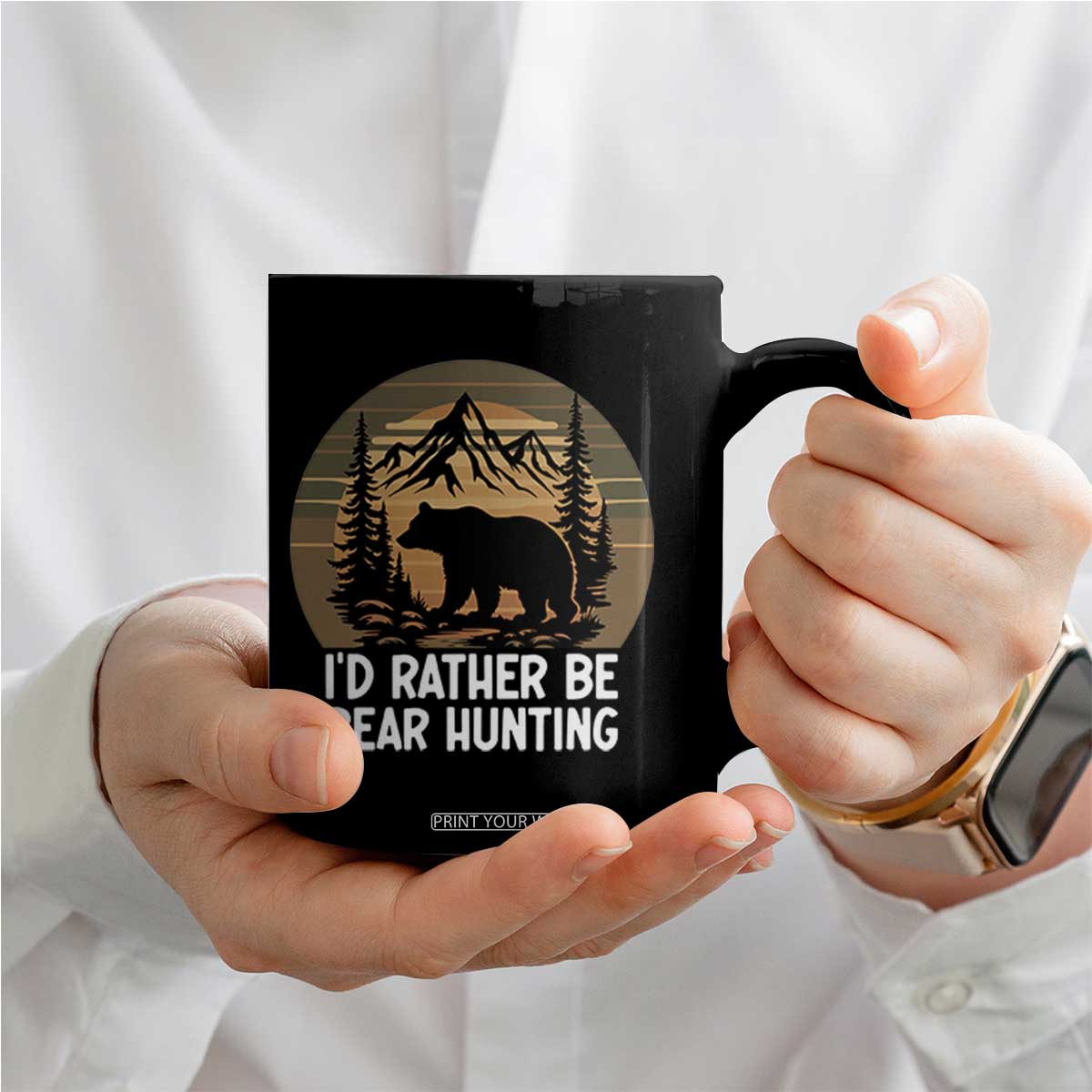 Id Rather Be Bear Hunting Coffee Mug Retro Sunset Hunter Gift TS12 Print Your Wear