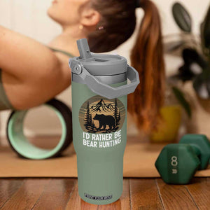 Id Rather Be Bear Hunting Flip Straw Tumbler Retro Sunset Hunter Gift TS12 One Size: 30 oz Moss Green Print Your Wear