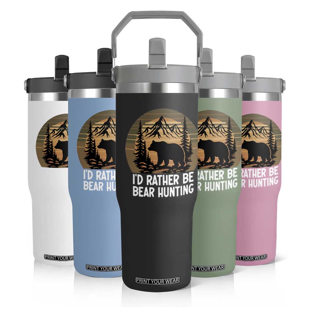 Id Rather Be Bear Hunting Flip Straw Tumbler Retro Sunset Hunter Gift TS12 Print Your Wear