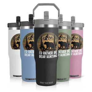Id Rather Be Bear Hunting Flip Straw Tumbler Retro Sunset Hunter Gift TS12 Print Your Wear