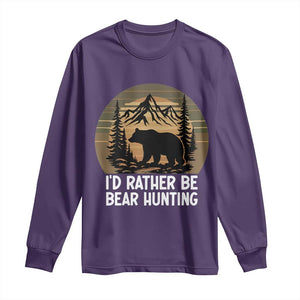 Id Rather Be Bear Hunting Long Sleeve Shirt Retro Sunset Hunter Gift TS12 Purple Print Your Wear