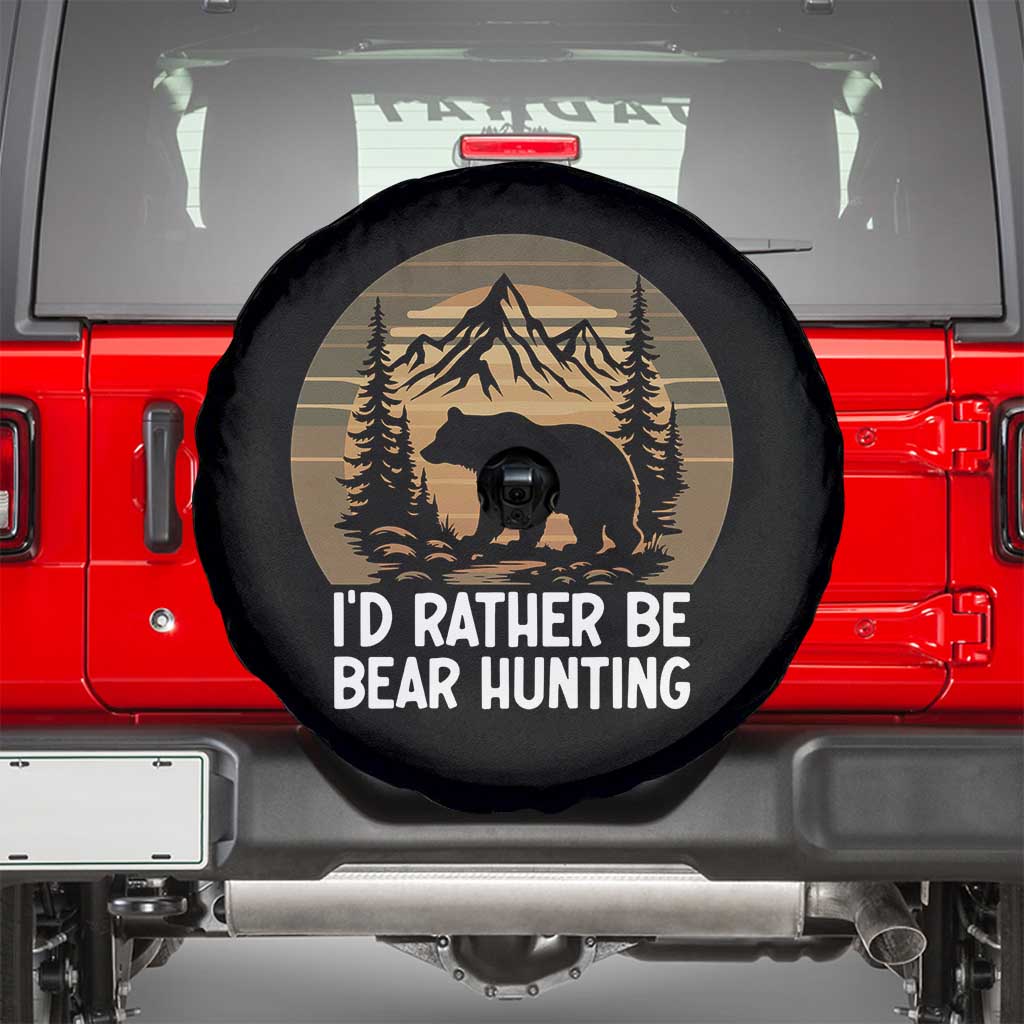 Id Rather Be Bear Hunting Spare Tire Cover Retro Sunset Hunter Gift TS12 Black Print Your Wear