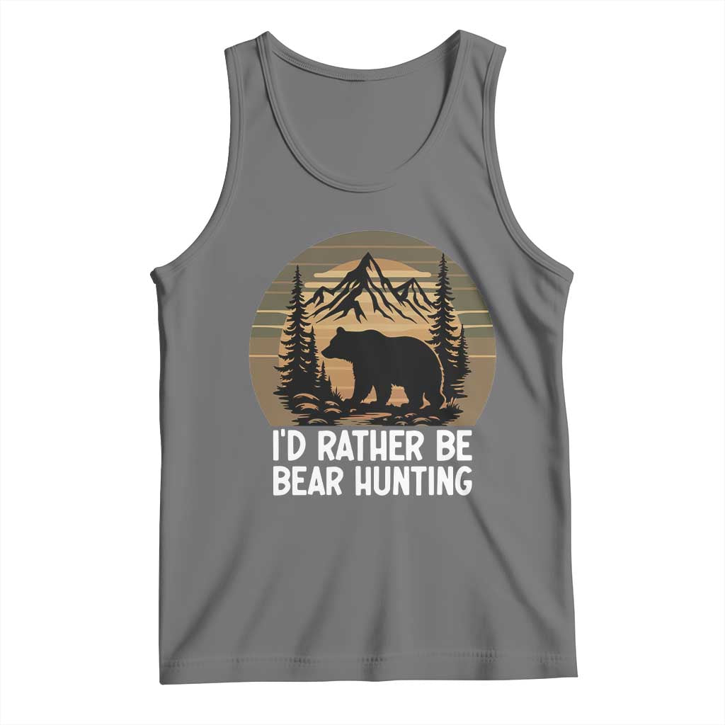 Id Rather Be Bear Hunting Tank Top Retro Sunset Hunter Gift TS12 Black Heather Print Your Wear
