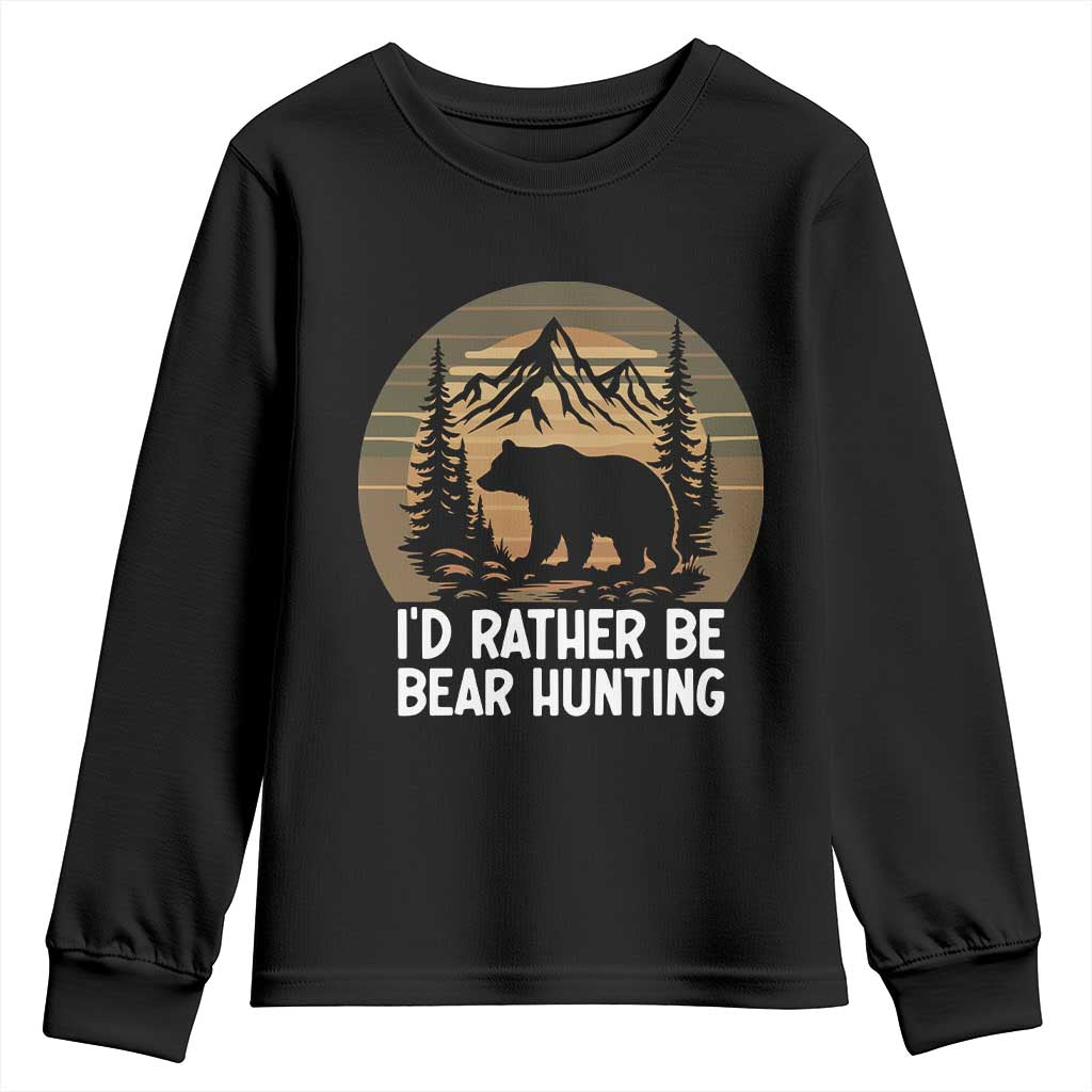 Id Rather Be Bear Hunting Youth Sweatshirt Retro Sunset Hunter Gift TS12 Black Print Your Wear