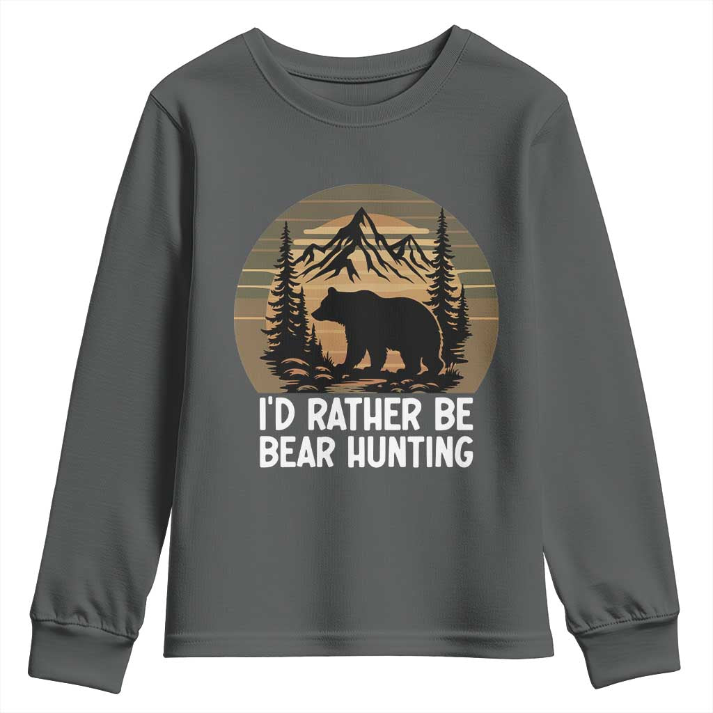 Id Rather Be Bear Hunting Youth Sweatshirt Retro Sunset Hunter Gift TS12 Dark Heather Print Your Wear