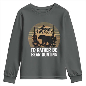 Id Rather Be Bear Hunting Youth Sweatshirt Retro Sunset Hunter Gift TS12 Dark Heather Print Your Wear