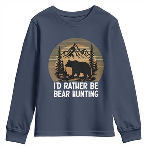 Id Rather Be Bear Hunting Youth Sweatshirt Retro Sunset Hunter Gift TS12 Navy Print Your Wear