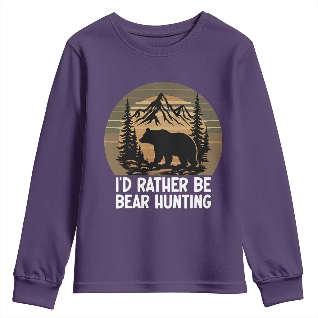 Id Rather Be Bear Hunting Youth Sweatshirt Retro Sunset Hunter Gift TS12 Purple Print Your Wear