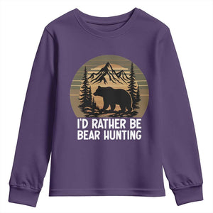 Id Rather Be Bear Hunting Youth Sweatshirt Retro Sunset Hunter Gift TS12 Purple Print Your Wear