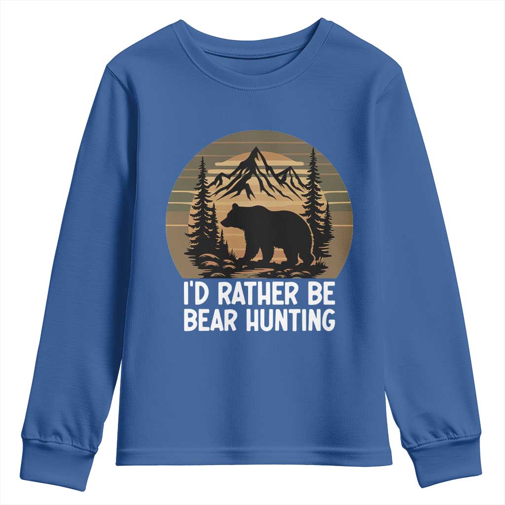 Id Rather Be Bear Hunting Youth Sweatshirt Retro Sunset Hunter Gift TS12 Royal Blue Print Your Wear