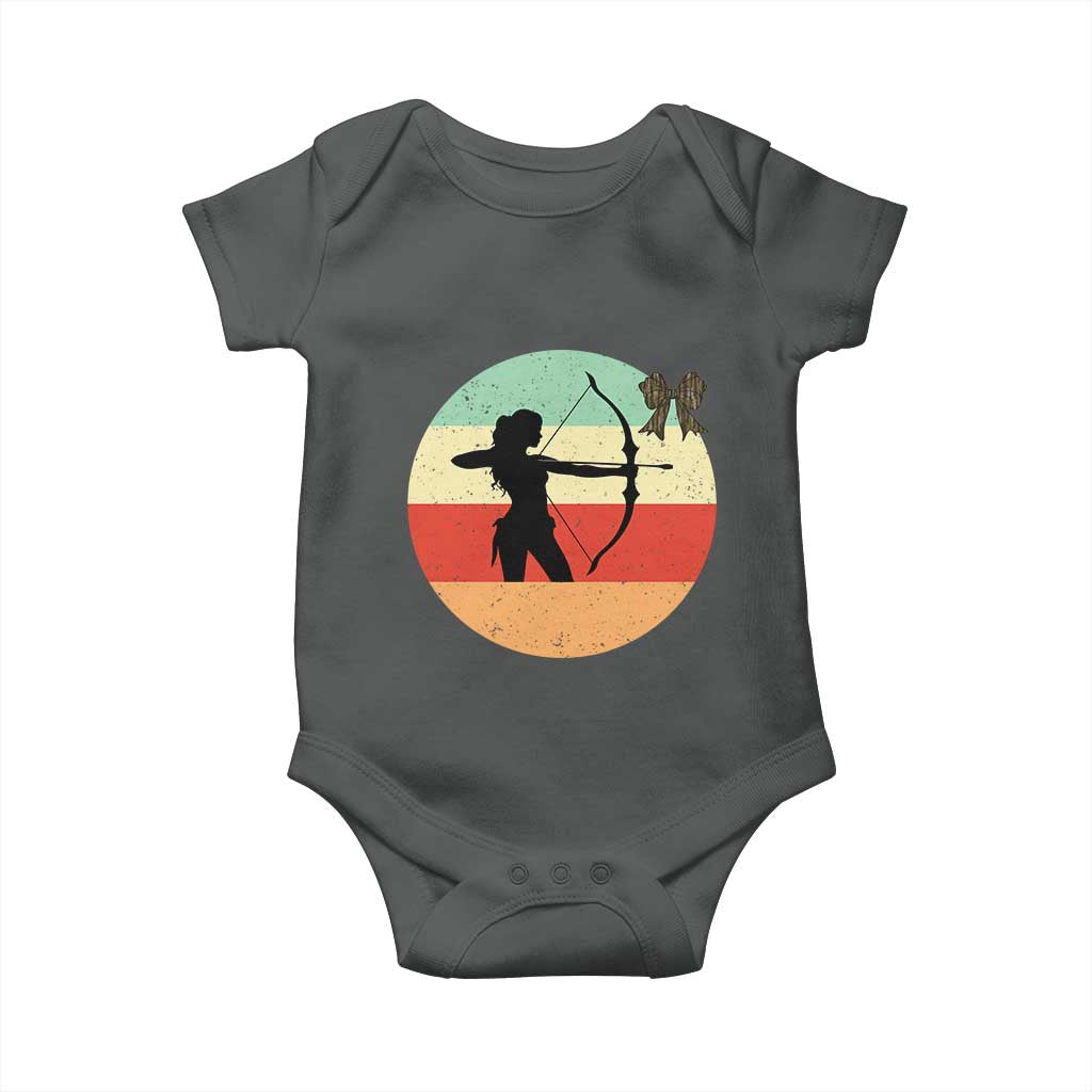 Retro Sunset Hunter Gift Baby Onesie Women Bow Hunters TS12 Dark Heather Print Your Wear