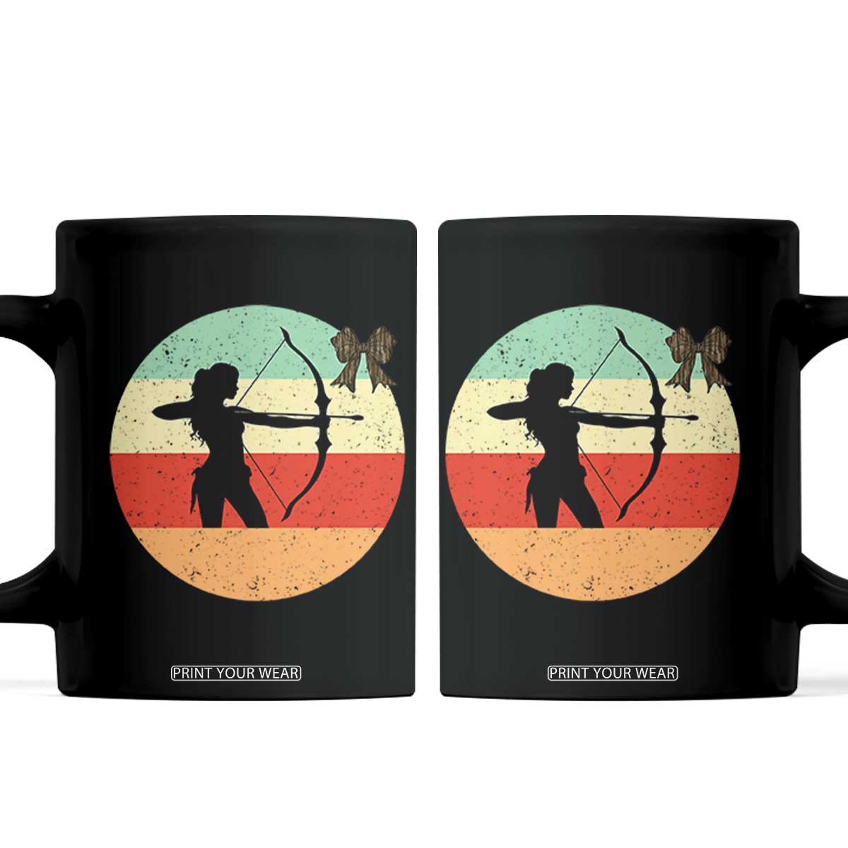 Retro Sunset Hunter Gift Coffee Mug Women Bow Hunters TS12 Black Print Your Wear